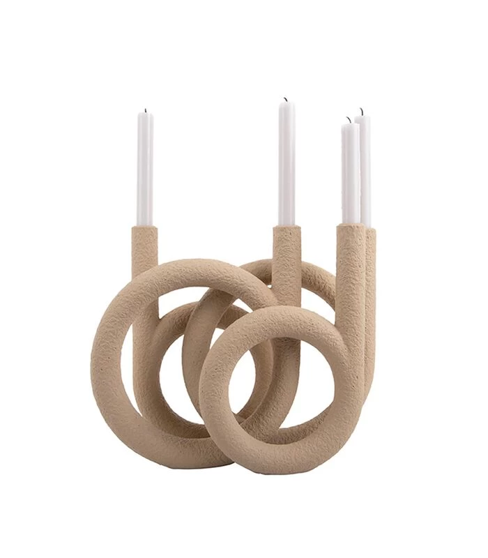 PRESENT TIME Kandelaar Rings - Polyresin - Zandbruin - 38x14,5x30cm 3 PRESENT TIME Kandelaar Rings - Polyresin - Zandbruin - 38x14,5x30cm - Afbeelding 3