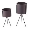 PRESENT TIME Plantenpot Set Pedestal - IJzer Donkerpaars - 29,5x12,5cm & 22x10,5cm