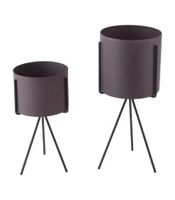 PRESENT TIME Plantenpot Set Pedestal - IJzer Donkerpaars - 29,5x12,5cm & 22x10,5cm