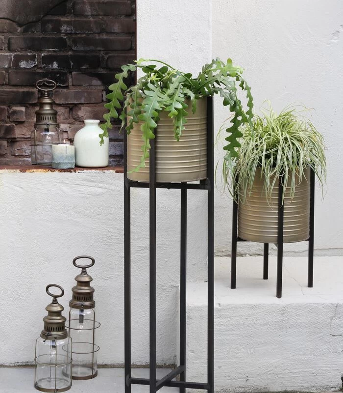 Bloempot + Standaard Caski - Tin Brons/Zwart - Ø28,5x80cm 2 Bloempot + Standaard Caski - Tin Brons/Zwart - Ø28,5x80cm - Afbeelding 2