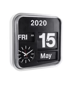 Karlsson Wandklok Big Flip - Zilver/Zwart - 43x43x16cm