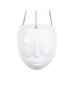 PRESENT TIME Hangende Plantenpot Mask - Glazuur Wit - 16,5x13,6x17,9cm