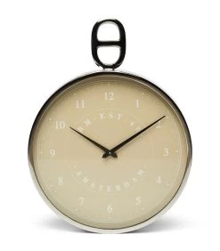 Wandklok, Keukenklok, Kompas Model Met Cijfers - Emily - Beige/ Zilver