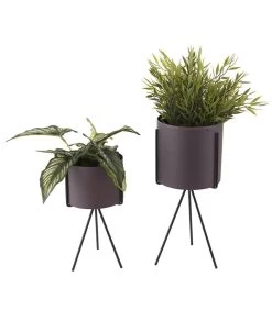 PRESENT TIME Plantenpot Set Pedestal - IJzer Donkerpaars - 29,5x12,5cm & 22x10,5cm -Decoratie Verkoop 8dd81e8eae4441fd822fed5f3611f542