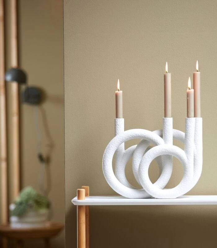 PRESENT TIME Kandelaar Rings - Polyresin - Wit - 38x14,5x30cm 2 PRESENT TIME Kandelaar Rings - Polyresin - Wit - 38x14,5x30cm - Afbeelding 2
