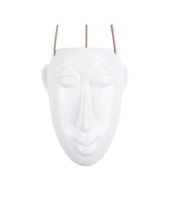 PRESENT TIME Hangende Plantenpot Mask - Glazuur Wit - Lang - 12,5x17,3x22,3cm