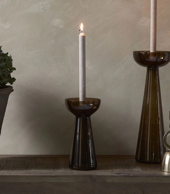 Kaarshouder Glas, Hoge Kandelaar - Amber Stone - Bruin - Maat M 2 Kaarshouder Glas, Hoge Kandelaar - Amber Stone - Bruin - Maat M - Afbeelding 2
