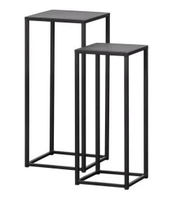 WOOOD Saul Plantentafels - Metaal - Zwart - Set Van 2